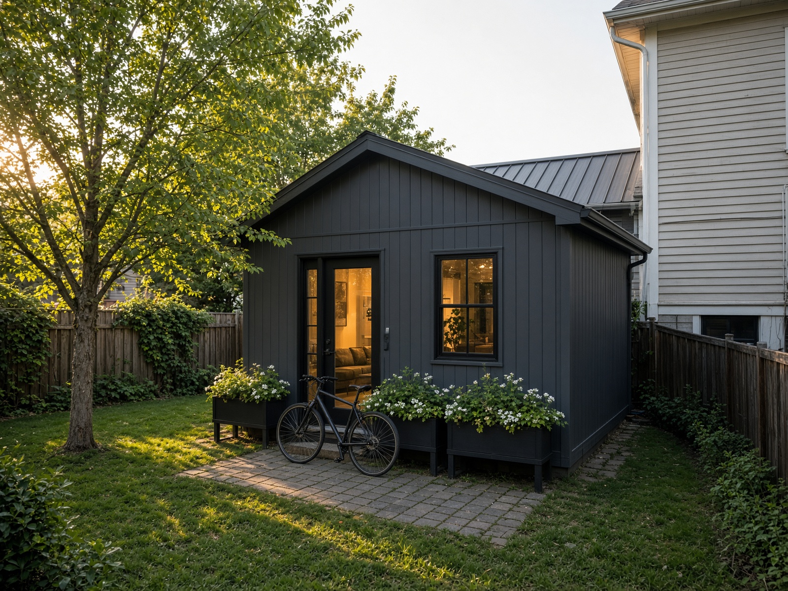 Compact backyard suite for adult children next to a Maryland house